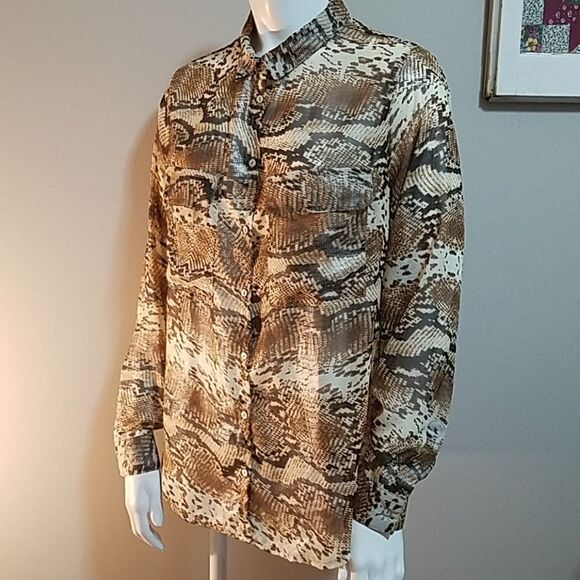 Kut from the Kloth Tan & Brown Button Down Shirt (S) - Picture 1 of 6